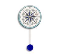 MOLISH Orologio artigianale da parete in ceramica Raku design Rosa dei Venti (BLU, A parete CON PENDOLO rotondo Blu)
