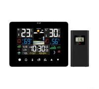 Moliuoly Stazione meteo wireless con touchscreen, termometro interno/esterno, igrometro, barometro, sveglia, fase lunare, previsioni meteo 12H, nero