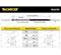 Molla a gas cofano ML6198 MONROE per DACIA DUSTER DUSTER Cassone/SUV