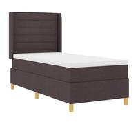 Molle insacchettate con testiera regolabile Marrone scuro 90x190 cm | Letto a molle con strisce LED Marrone 90 x 190 cm Tessuto con testiera regolabile e materasso incluso