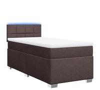 Molle Insacchettate Tessuto Morale Traspirante Giroletto Marrone Scuro | Giroletto con Materasso a Molle Insacchettate e Testiera, 90x200 cm, Tessuto Marrone Scuro, Base Letto con Luci LED e