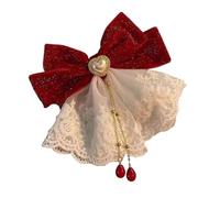 Mollette Capelli Donna 1 fermaglio for capelli con fiocco rosso in pizzo, con una sola linea, a forma di diamante spezzato, for la parte posteriore della testa(1pc red)