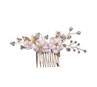 Mollette Capelli Donna 2pc Bridal Wedding Pearl Flower Hairpin Side Comb Golden Leaf Shaped Tiaras Insert Jewelry Hair Bride Headwear(Gold 2)