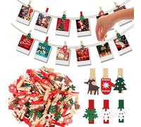 Mollette di Legno Natale,60 Pezzi Clip per foto in legno di Natale,Mini mollette con Natale,Mollette decorative natalizie,piccole mollette natalizie in legno