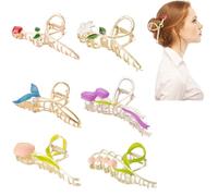Mollette per capelli a forma di fiore, 6 pezzi, antiscivolo, in metallo, per donne e ragazze, vari stili floreali