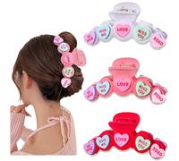 Mollette per capelli da donna per San Valentino, 10,7 cm, con cuore rosa, antiscivolo, rosa, caramella, per San Valentino, accessori per abiti e regali (modello A)
