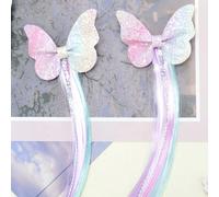 Mollette per capelli decorate con glitter a farfalla sfumata rosa e blu, adatte per l'uso quotidiano dei bambini e per feste di vacanza stampa dappertuttoPoliestere