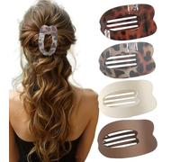 Mollette per capelli grandi e piatte ovali, per capelli spessi, medi, sottili, 4-6 pezzi, a tenuta forte, accessori per donne e ragazze, motivo leopardato, tartaruga, tinta unita, colore neutro (4