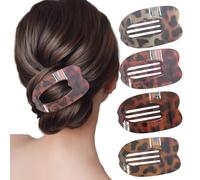 Mollette per capelli grandi e piatte ovali, per capelli spessi, medi, sottili, 4-6 pezzi, a tenuta forte, accessori per donne e ragazze, motivo leopardato, tartaruga, tinta unita, colore neutro (4