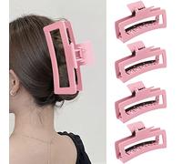 Mollette rosa extra large per capelli spessi e lunghi, confezione da 4 clip XL Jumbo, clip per capelli oversize opache antiscivolo rettangolari per donne, grande tenuta forte