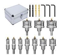 MOLLOM 10 seghe (16-54mm) Kit di seghe a tazza in carburo TCT per metalli duri. 4 punte pilota extra per acciaio inossidabile, ferro, alluminio, leghe e altri metalli