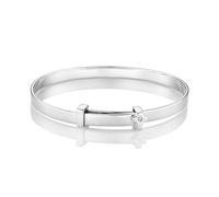 Molly Brown London My First Diamond - Braccialetto da bambina con croce per battesimo, in argento Sterling 925, con vero diamante da 1 pt, con marchio di garanzia, Industry Standard Baby Bangle