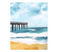 Molo costiero sereno arte murale spiaggia scena dell'oceano impressionista N