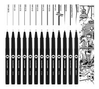 Molotow Blackliner Complete Set da 13 pezzi (tratto da 0,05 mm a 1,0 mm e punte speciali, penna fineliner con inchiostro permanente per documenti) 13 pezzi nero
