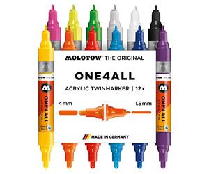 Molotow mo200480 acrilico Marker ONE4ALL Twin, Penne box Main Kit di 1, 1.5 mm/4 mm, 12 Pennarelli