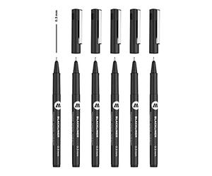 Molotow MO703204, Blackliner - Pennarello a punta fine, con inchiostro permanente, tratto 0,3 mm, 6 pezzi, colore: Nero