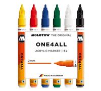 Molotow One4All 127HS - Set di 6 pennarelli acrilici, 1 (spessore del tratto 2,0 mm, altamente coprenti e permanenti, ad asciugatura rapida, ricaricabili, per quasi tutte le superfici, 6 pezzi