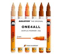 Molotow One4All 127HS - Set di 6 pennarelli acrilici in legno (spessore del tratto: 2,0 mm, altamente coprenti e permanenti, ad asciugatura rapida, ricaricabili, per quasi tutte le superfici, 6 pezzi