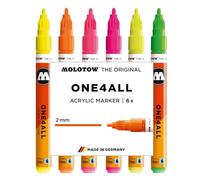 Molotow One4All 127HS - Set di 6 pennarelli acrilici neon (spessore del tratto 2,0 mm, altamente coprenti e permanenti, ad asciugatura rapida, ricaricabili, per quasi tutte le superfici, 6 pezzi