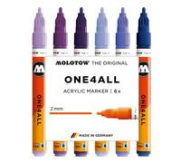 Molotow One4All 127HS - Set di 6 pennarelli acrilici (spessore del tratto 2,0 mm, altamente coprenti e permanenti, ad asciugatura rapida, ricaricabili, per quasi tutte le superficie), colori assortiti