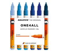 Molotow One4All 127HS - Set di 6 pennarelli acrilici (spessore del tratto 2,0 mm, altamente coprenti e permanenti, ad asciugatura rapida, ricaricabili, per quasi tutte le superfici, 6 pezzi assortiti