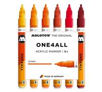 Molotow One4All 127HS - Set di 6 pennarelli acrilici (spessore del tratto 2,0 mm, altamente coprenti e permanenti, ad asciugatura rapida, ricaricabili, per quasi tutte le superfici, 6 pezzi assortiti