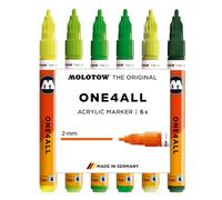 Molotow One4All 127HS - Set di 6 pennarelli acrilici verdi (spessore del tratto 2,0 mm, altamente coprenti e permanenti, ad asciugatura rapida, ricaricabili, per quasi tutte le superficie), colori
