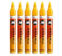 Molotow One4All 227HS - Pennarello acrilico (4,0 mm di spessore, altamente coprente e permanente, ad asciugatura rapida, ricaricabile, per quasi tutte le superfici, 6 pezzi, colore 239, giallo segnale
