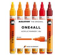 Molotow One4All 227HS - Set di 6 pennarelli acrilici (4,0 mm di spessore, altamente coprenti e permanenti, ad asciugatura rapida, ricaricabili, per quasi tutte le superfici, 6 pezzi assortiti