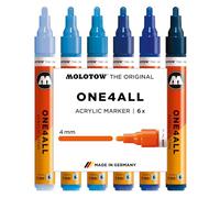 Molotow One4All 227HS - Set di 6 pennarelli acrilici (4,0 mm di spessore, altamente coprenti e permanenti, ad asciugatura rapida, ricaricabili, per quasi tutte le superficie), colori assortiti
