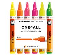 Molotow One4All 227HS - Set di 6 pennarelli acrilici al neon (4,0 mm di spessore, altamente coprenti e permanenti, ad asciugatura rapida, ricaricabili, per quasi tutte le superfici, 6 pezzi assortiti