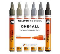 Molotow One4All 227HS - Set di 6 pennarelli acrilici, colore: grigio (4,0 mm di spessore, altamente coprenti e permanenti, ad asciugatura rapida, ricaricabili, per quasi tutte le superfici, 6 pezzi