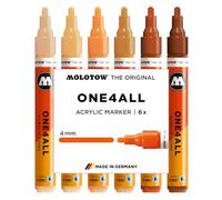 Molotow One4All 227HS - Set di 6 pennarelli acrilici in legno (4,0 mm di spessore, altamente coprenti e permanenti, ad asciugatura rapida, ricaricabili, per quasi tutte le superfici, 6 pezzi assortiti