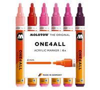 Molotow One4All 227HS - Set di 6 pennarelli acrilici rosa (4,0 mm di spessore, altamente coprenti e permanenti, ad asciugatura rapida, ricaricabili, per quasi tutte le superfici, 6 pezzi assortiti