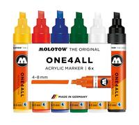 Molotow One4All 327HS - Pennarello acrilico Basic Set 1 (4,0 - 8,0 mm di spessore, altamente coprente e permanente, ad asciugatura rapida, ricaricabile, per quasi tutte le superfici, 6 pezzi assortiti