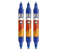 Molotow One4All Acrylic Twin Marker (1,5 e 4,0 mm di spessore, altamente coprente e permanente, ad asciugatura rapida, ricaricabile, per quasi tutte le superficie), 3 pezzi, colore 249 blu oltremare
