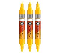 Molotow One4All Acrylic Twin Marker (1,5 e 4,0 mm di spessore, altamente coprente e permanente, ad asciugatura rapida, ricaricabile, per quasi tutte le superficie), 3 pezzi, colore 239, giallo segnale