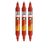 Molotow One4All Acrylic Twin Marker (1,5 e 4,0 mm di spessore, altamente coprente e permanente, ad asciugatura rapida, ricaricabile, per quasi tutte le superfici, 3 pezzi, colore 245, rosso lampone