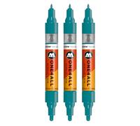 Molotow One4All Acrylic Twin Marker (1,5 e 4,0 mm di spessore, altamente coprente e permanente, ad asciugatura rapida, ricaricabile, per quasi tutte le superficie), 3 pezzi, colore 255 acqua