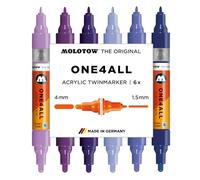 Molotow One4All Acrylic Twin Marker Set (1,5 e 4,0 mm di spessore, altamente coprente e permanente, ad asciugatura rapida, ricaricabile, per quasi tutte le superficie), 6 pezzi assortiti