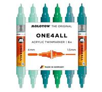 Molotow One4All Acrylic Twin Marker Tropical Set (1,5 e 4,0 mm di spessore, altamente coprente e permanente, ad asciugatura rapida, ricaricabile, per quasi tutte le superficie), 6 pezzi assortiti