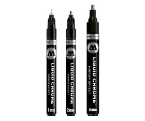 Molotow - Pennarello liquido cromato con inchiostro speciale per effetto specchio 3 pezzi 1, 2 und 4 mm Chrome