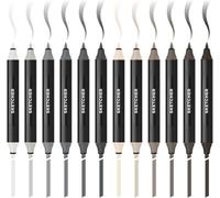 Molotow Sketcher Twinmarker Grey Kit 1 (Brush Tip & 3 mm punta a scalpello, inchiostro Aqua Pro intenso, ad asciugatura rapida, per l'applicazione su carta) 12 penne in tonalità di grigio caldo