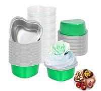 Molper cuore | 50 pezzi forniture di cottura in alluminio a forma di cuore Cupcake Cup Cuore, Tazze di cottura Flan, Delr Rivestimenti