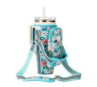MOLSHINE Borsa porta borraccia per Stanley Quencher H2.0 850ml/1,2L,strisce fluorescenti,porta borraccia con tracolla e maniglia e tasca per telefono per escursionismo,viaggi,campeggio(Floreale verde)