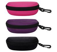 molshine Custodia rigida portatile per occhiali da sole, con cerniera, con gancio, per donne e uomini, viaggi, sport, 3 pezzi, Nero, rosa, viola, Large