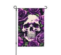 Molte bandiere decorative viola con teschio di rosa per esterni, decorazione da giardino su entrambi i lati per tutte le stagioni e le vacanze