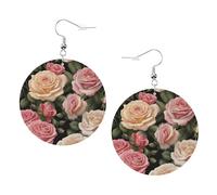 Molte belle rose stampa orecchini in pelle per donne - Orecchini a cerchio pendenti, perfetti per feste in costume e accessori per ragazze, Misura unica, Pelle