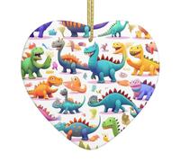 Molte decorazioni colorate con dinosauri in stile cartone animato, squisite decorazioni in ceramica a forma di cuore per alberi o case delle vacanze