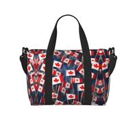 Molte piccole bandiere canadesi stampa tote borsa da viaggio con zip borsa casual per viaggi di fine settimana e palestra shopping, Nero , Taglia unica, Borsa da viaggio